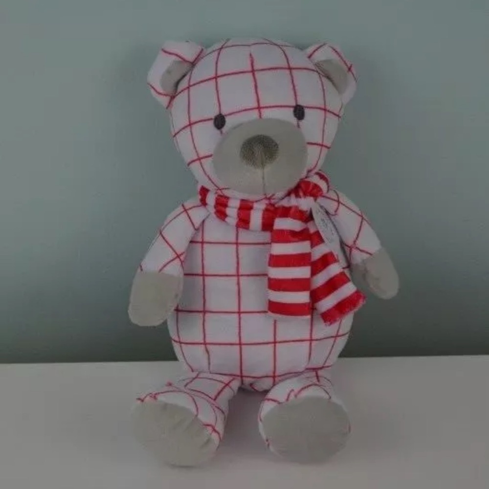 Manhattan Toy Company Teddy Bear Pattern Plush Merry Stuffed Animal Red White